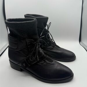 Stuart Weitzman Stitchwork Women’s Black Leather Nappa Combat Boots 9.5